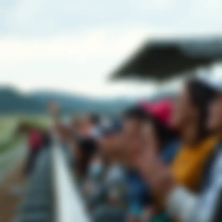 Enthusiastic Crowd at Yeongcheon Racecourse Audience cheering enthusiastically during a race at Yeongcheon Racecourse.